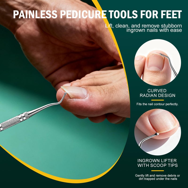 FVION Toenail File for Thick Nails and Toenail Lifter, 2pcs Stainless Steel Nail File and Ingrown Relief Set, Heavy Duty Metal Emery Board for Seniors, Men & Women Pedicure Tool (Green) - Image 3